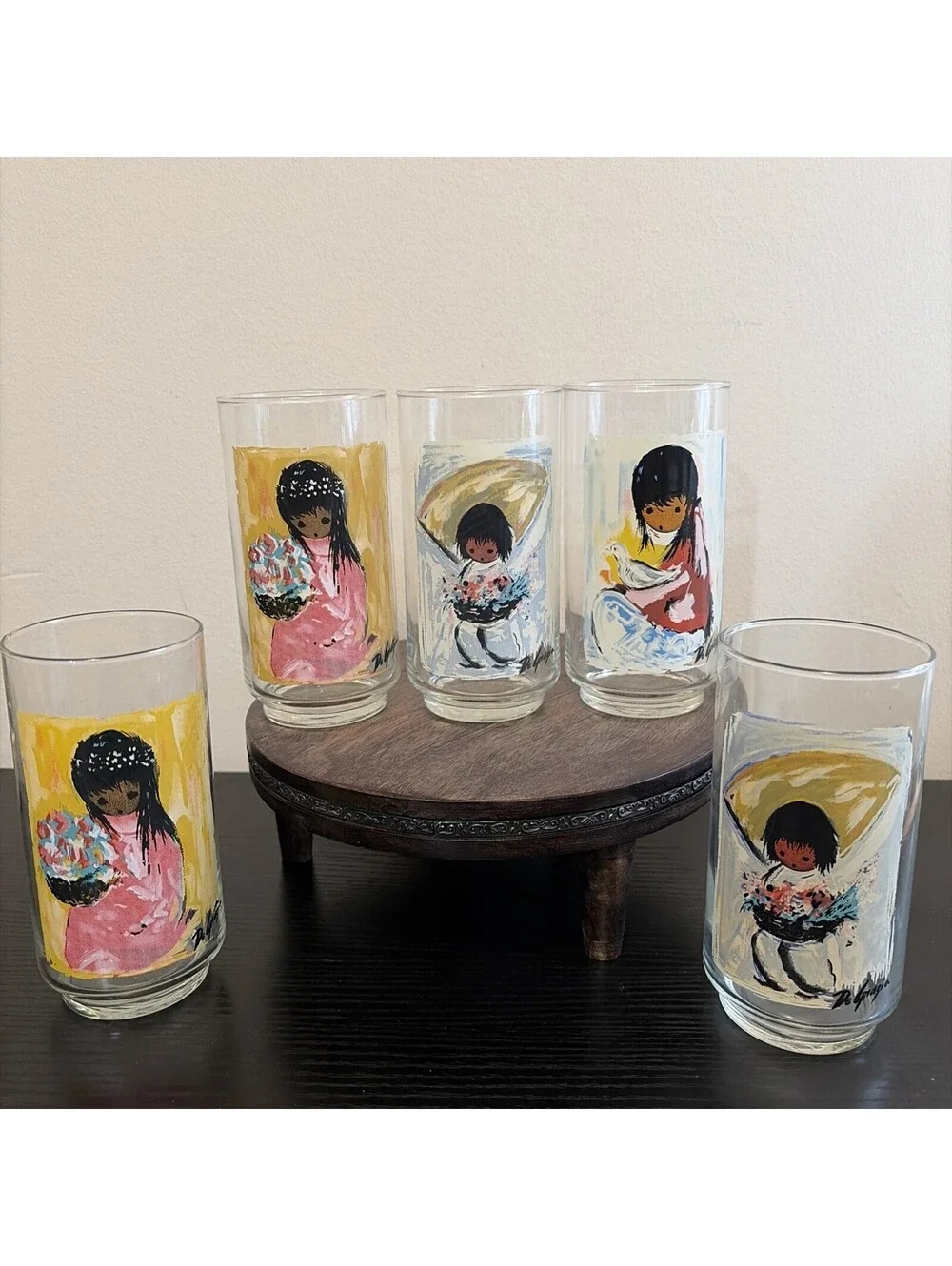 5 Ted DeGrazia Vtg Drinking Glasses Native American Indian Children